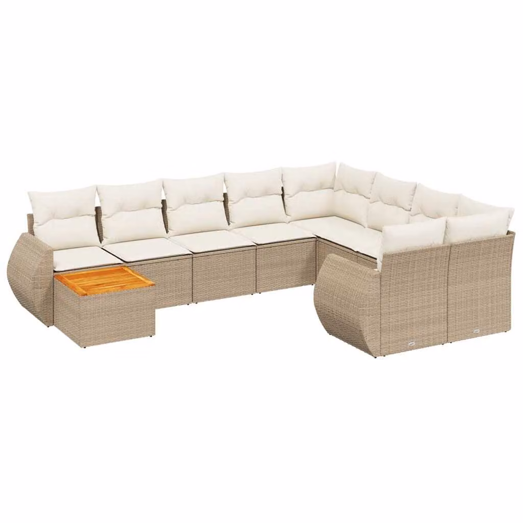 Set Divano da Giardino 10 pz con Cuscini Beige in Polyrattan