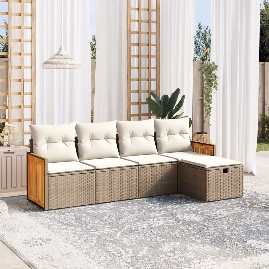 Maison Exclusive - Set Divano da Giardino 5 pz con Cuscini Beige in Polyrattan