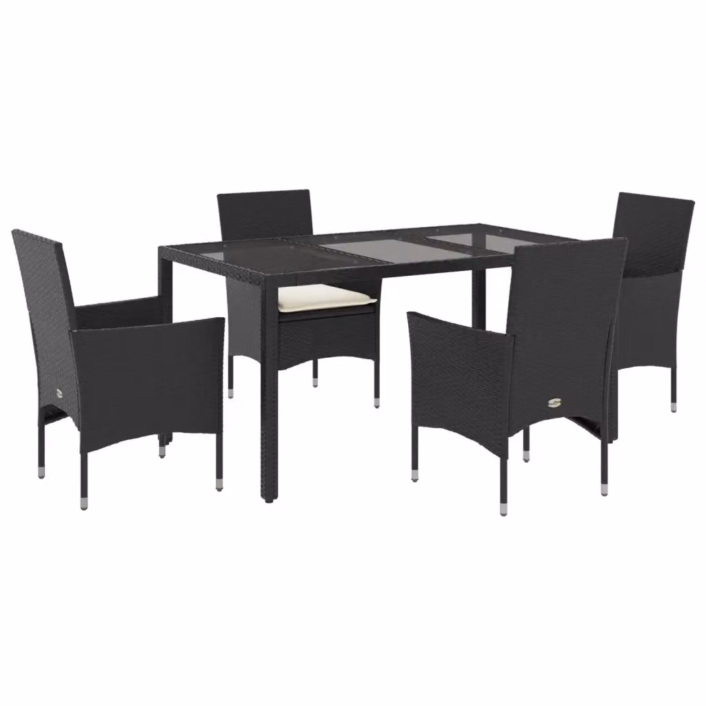Set da Pranzo da Giardino vidaXL in Polyrattan e Vetro con 5 Cuscini Moderno – 2