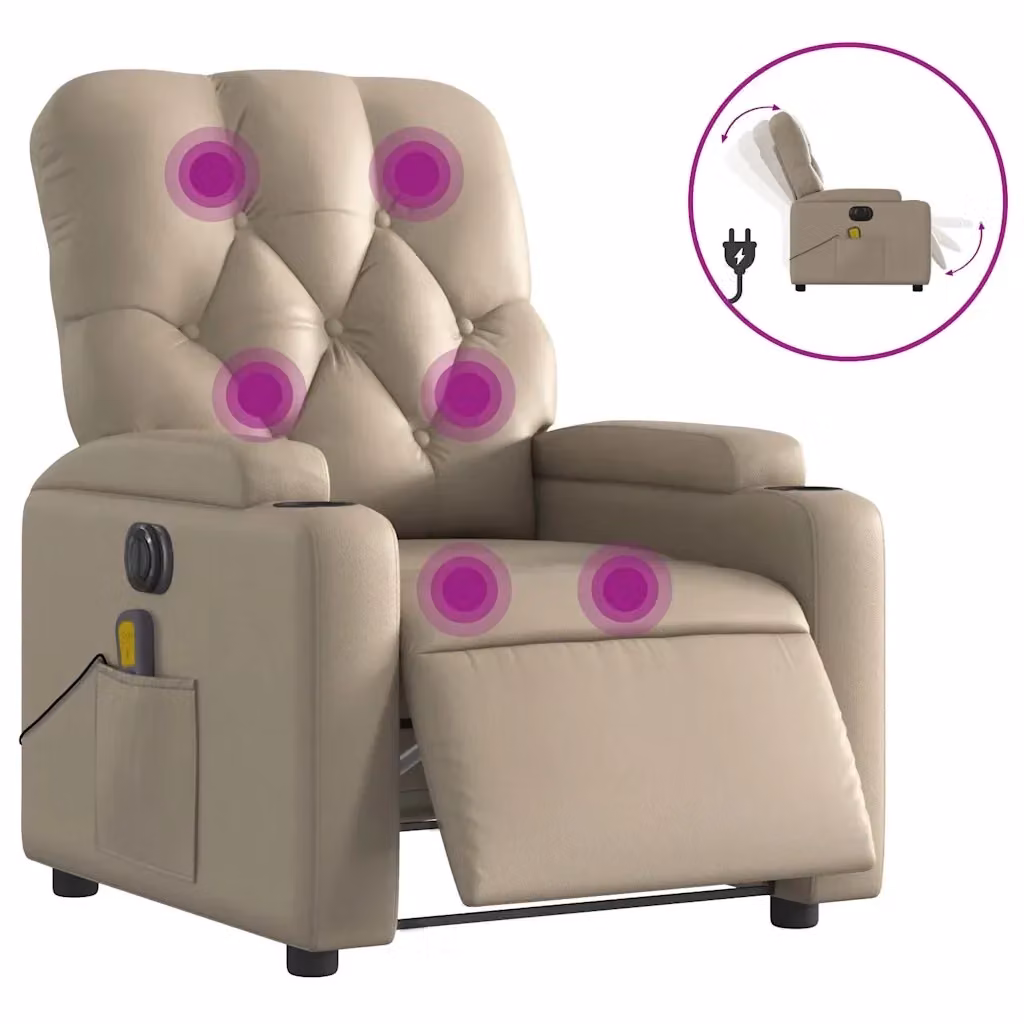 Poltrona Reclinabile Elettrica con Massaggio vidaXL in Similpelle Beige – 2