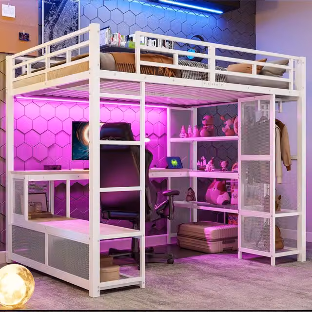 letto alto in metallo e mdf bianco 140x200 cm