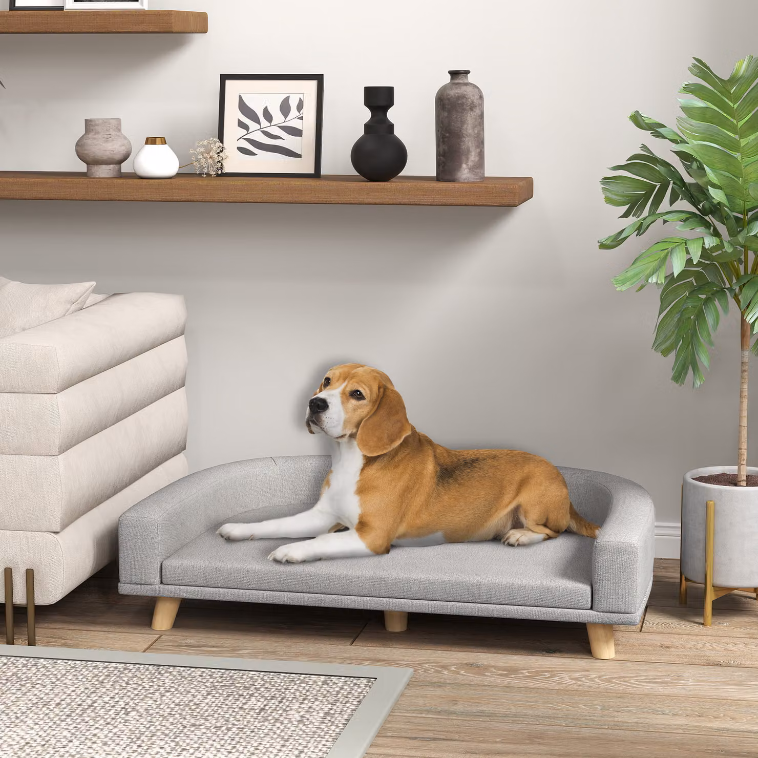 PawHut Divano per Cani di Taglia Grande con Cuscino Sfoderabile in Poliestere e Legno, Grigio, L 98 x P 67 x H 25 cm – 2