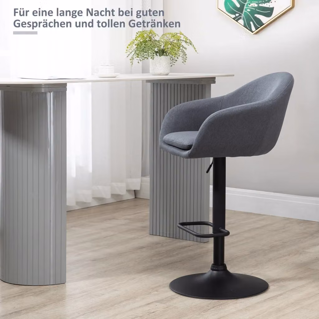 Sgabello da bar girevole a 360° MIVRAY con schienale e poggiapiedi, regolabile in altezza, rivestimento effetto lino grigio – 2