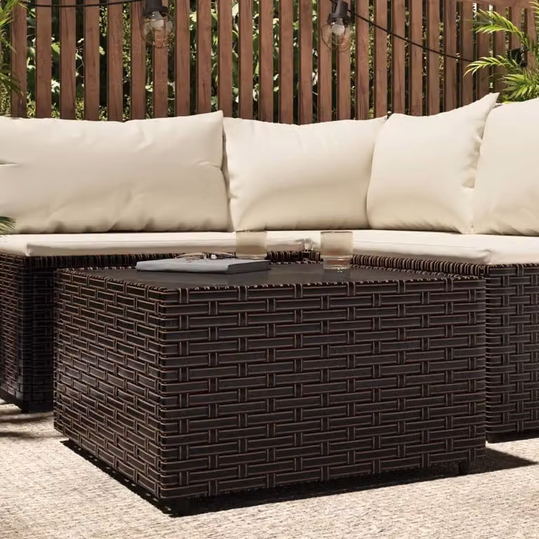 The Living Store Tavolino da giardino quadrato marrone 50x50x30 cm Poly Rattan