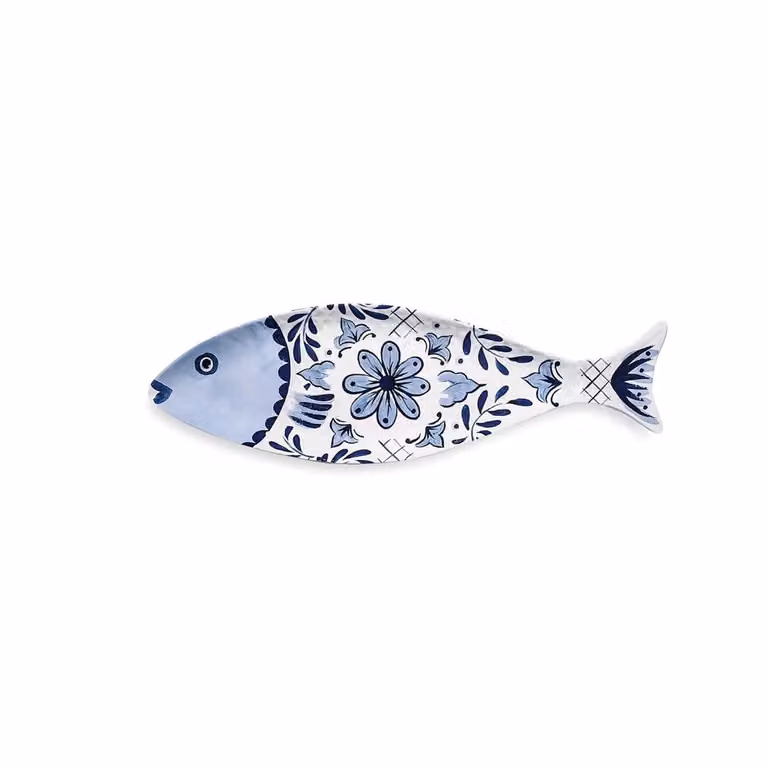 Vassoio pesce lungo in melamina, Linea Santorini, dim. 47x14cm