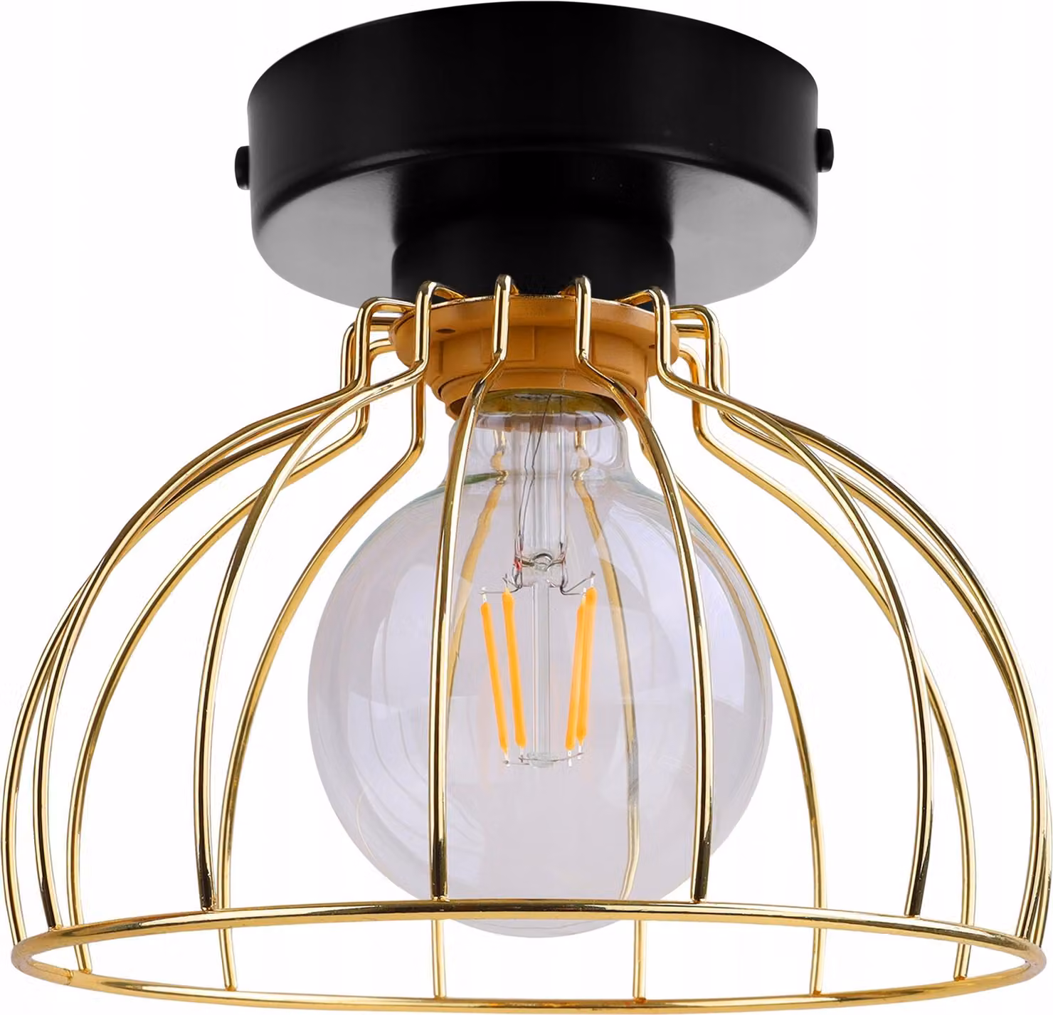 Elegante lampada da soffitto a LED con paralume in filo metallico dorato – Lampada dal design moderno