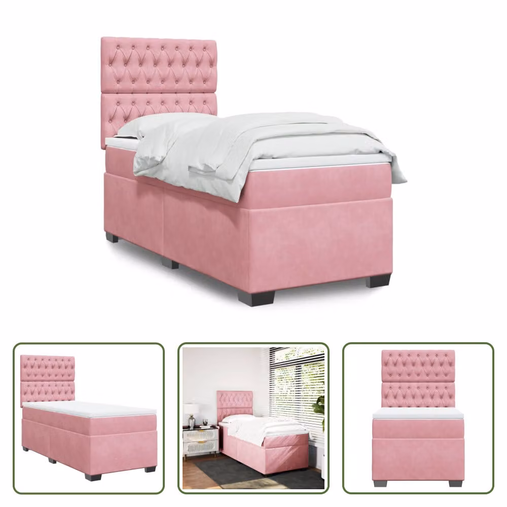 The Living Store Letto a molle con materasso Rosa 100x200 cm Velluto