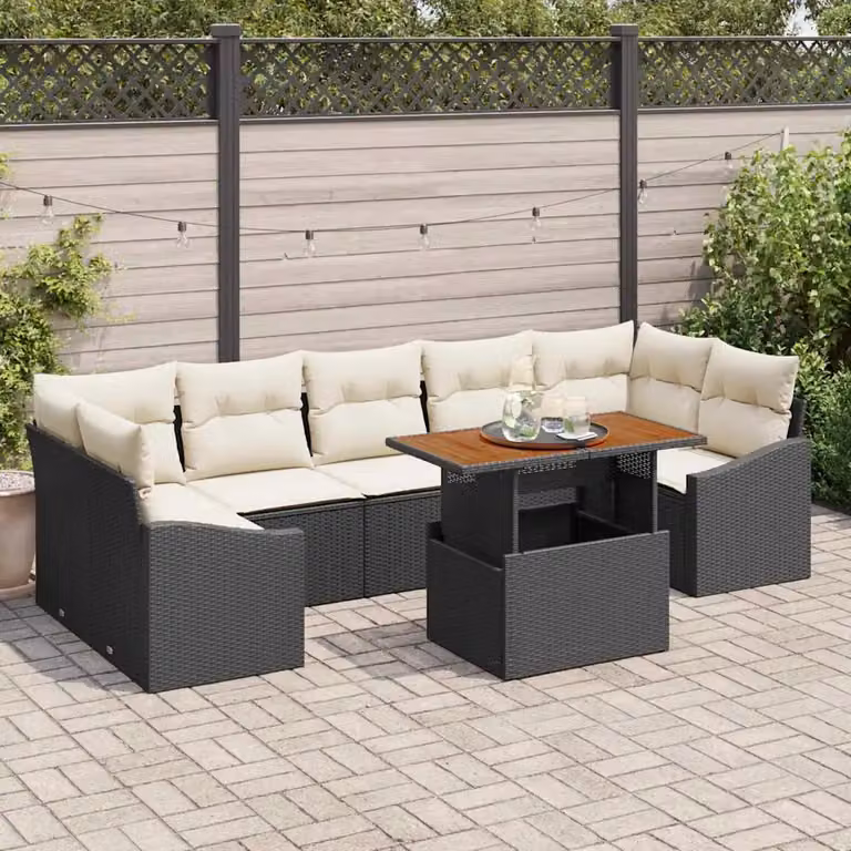 Set Divano da Giardino Moderno vidaXL 8 Pezzi con Cuscini Nero e Beige