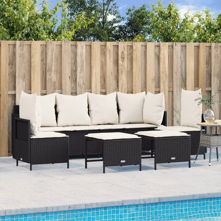 Set di Divani da Giardino vidaXL 5 Pezzi con Cuscini, Polyrattan e Struttura in Acciaio Verniciato a Polvere, Nero e Bianco