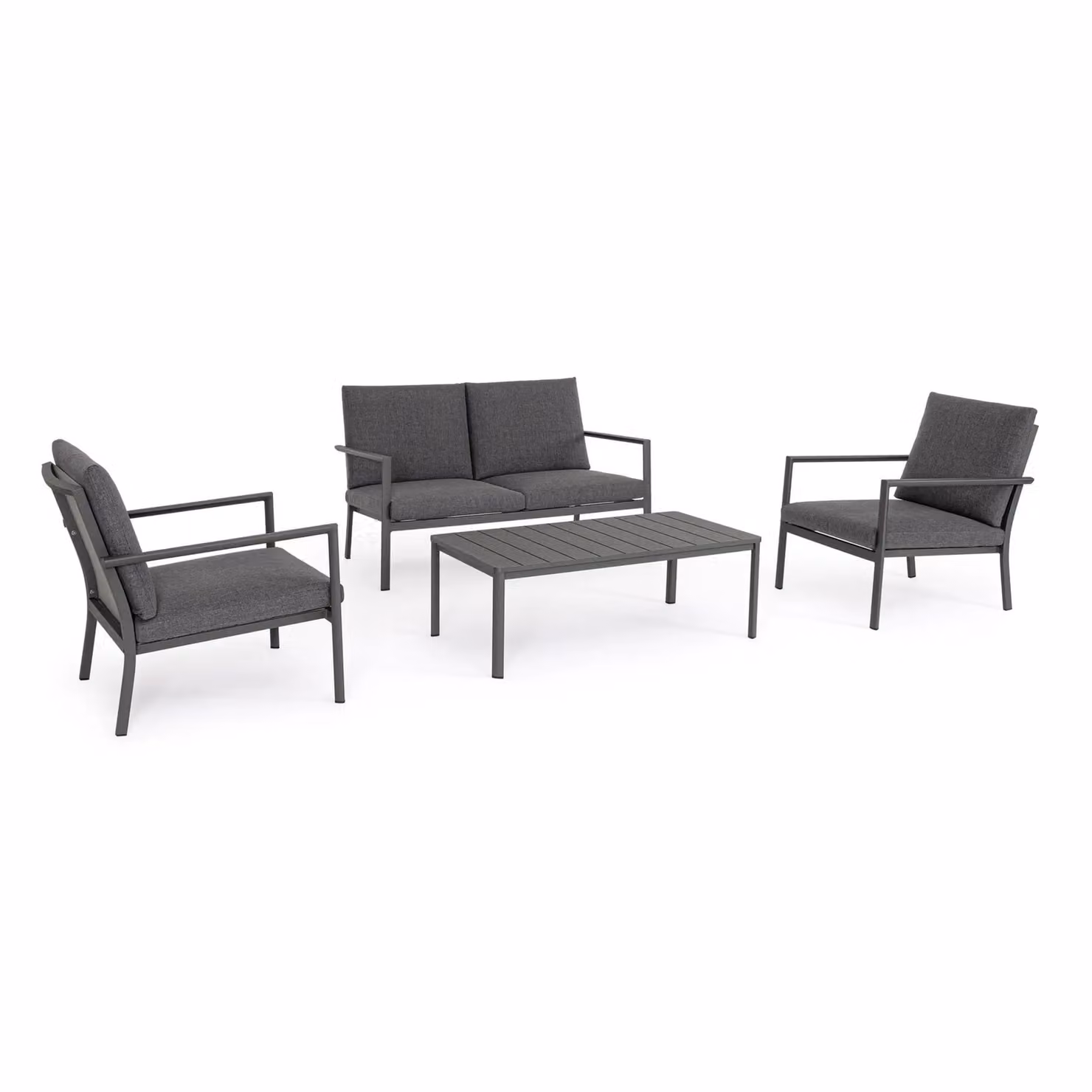 Set salotto da giardino KONNOR in textilene con cuscini e struttura in alluminio antracite, 4 pezzi