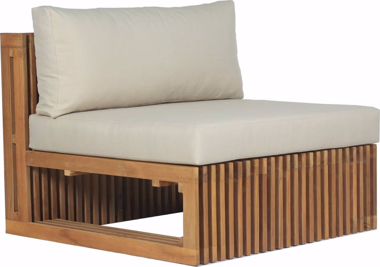 Poltrona da salotto in teak massello, modello Loppio, resistente agli agenti atmosferici, con cuscino per il sedile