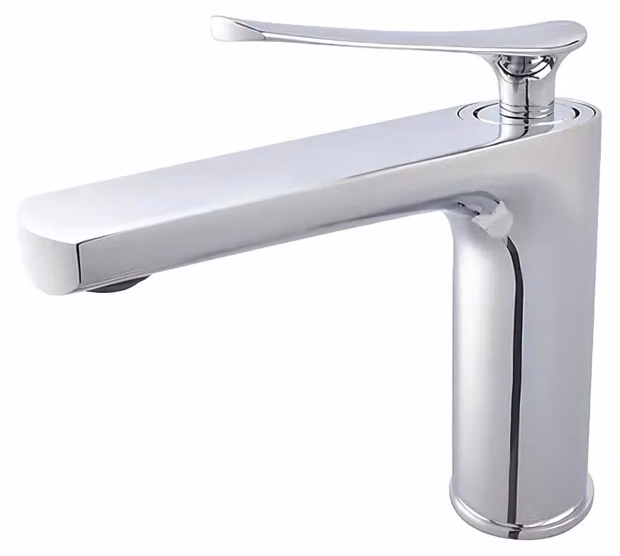Miscelatore monocomando per lavabo, cromato, in ottone, completo di tappo e scarico