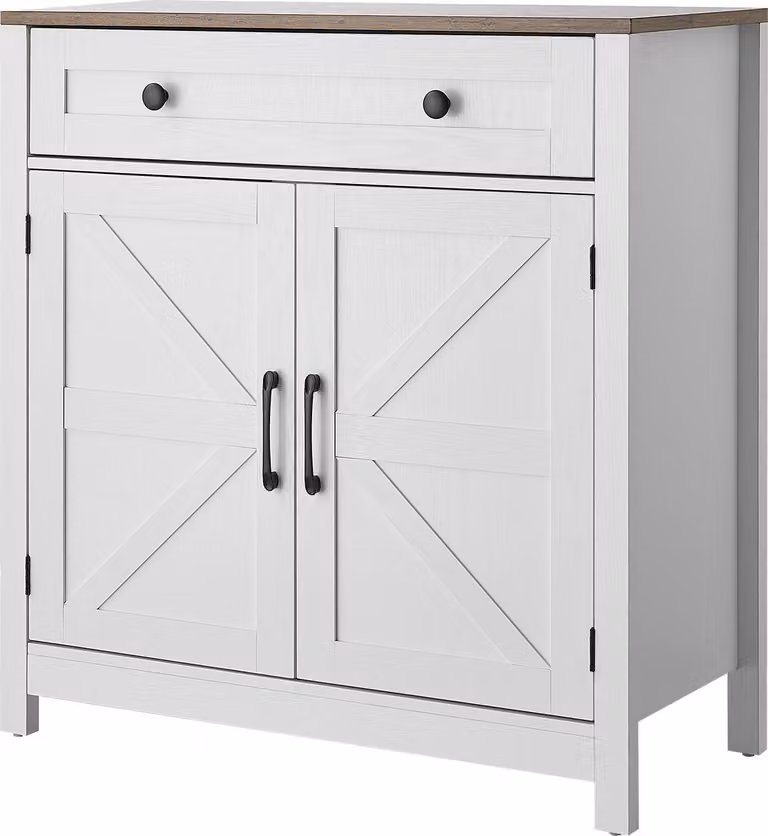 SucceBuy credenza da cucina con cassetti, mobile buffet in stile country per soggiorno, ingresso e cucina, mobile contenitore 75 x 37,5 x 80 cm, buffet da cucina bianco e marrone