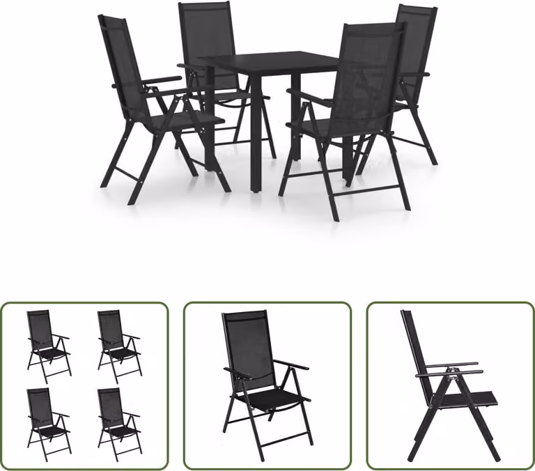 The Living Store Set da pranzo da giardino 5 pezzi in alluminio nero
