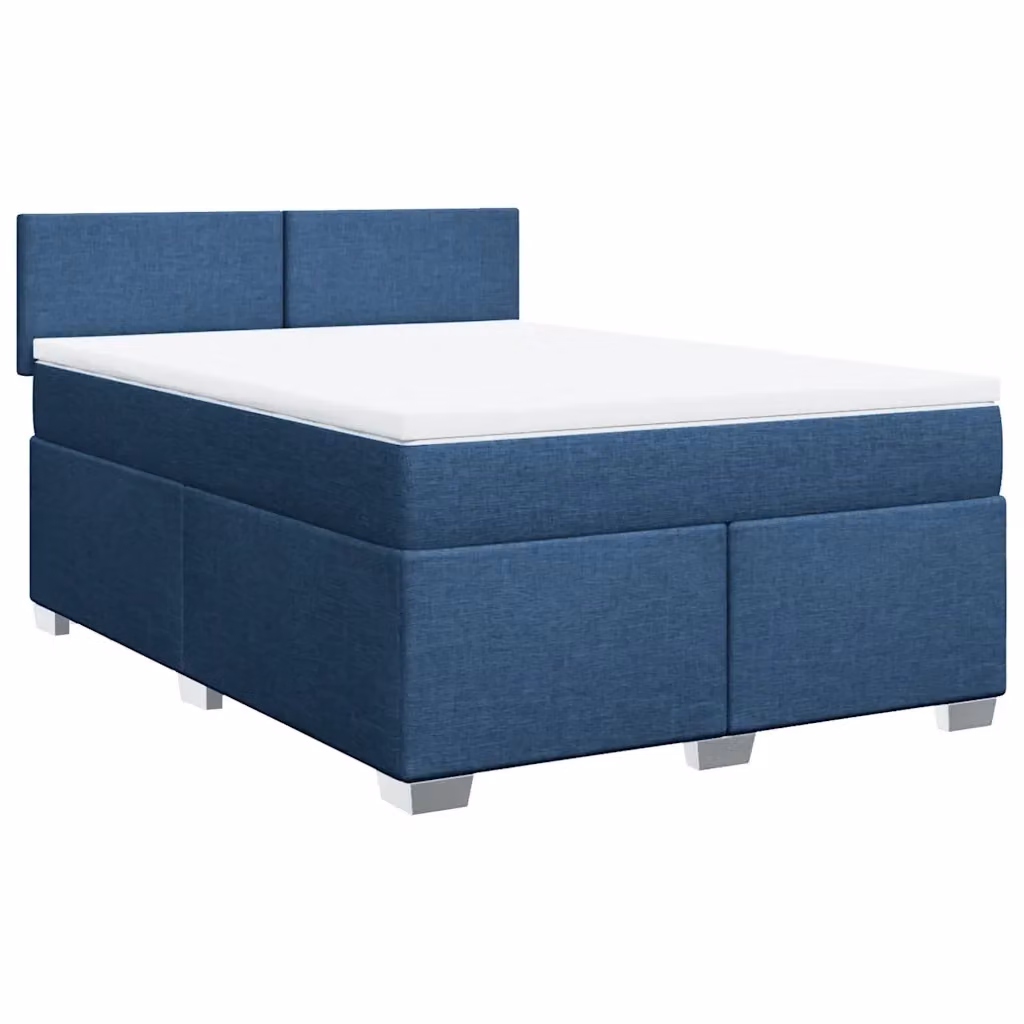 Letto Ibrido vidaXL con Giroletto a Molle e Materasso in Tessuto Blu e Bianco L 140 x P 190 cm – 2