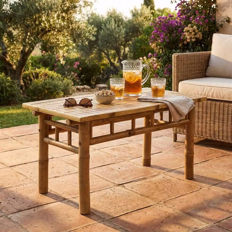 Milani Home - tavolino da giardino, bamboo naturale, marrone chiaro, piano 90 x 45 cm
