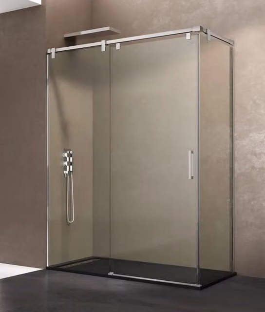 Box doccia angolare rettangolare DUCHA FUTURA con vetro trasparente e profili in acciaio inox lucido argento, L 160 cm x P 80 cm