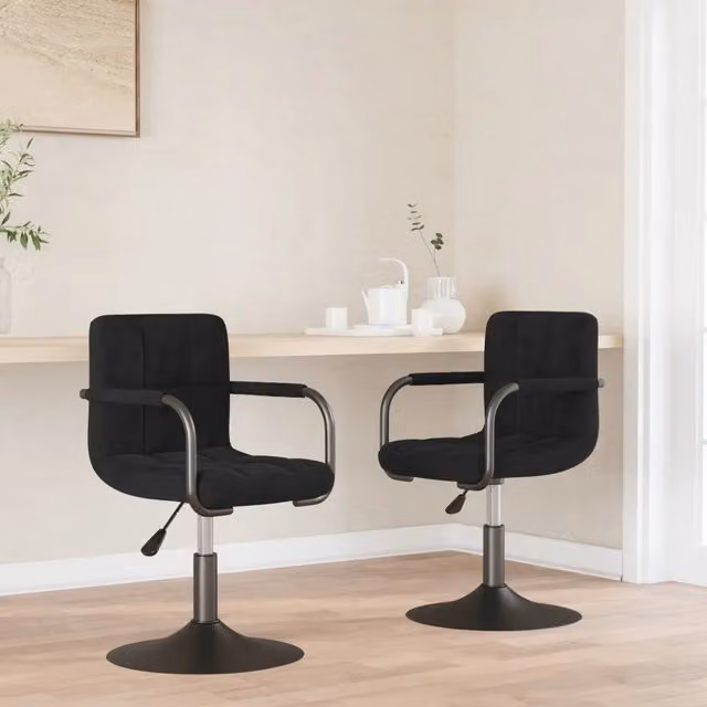 Set di 2 sedie da pranzo girevoli vidaXL in velluto nero con braccioli e base in metallo