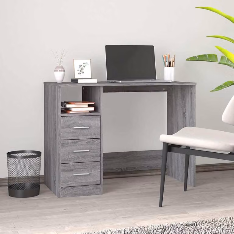 Scrivania da ufficio moderna vidaXL con cassetti, colore grigio, L/P/H: 102 x 50 x 76 cm