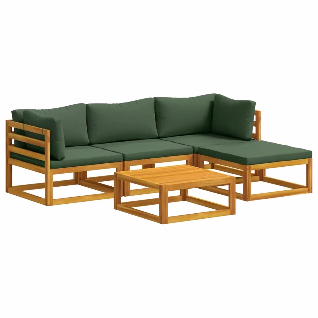 Set di divani da giardino vidaXL in legno di acacia massello con tavolino e pouf, colore marrone e verde – 2