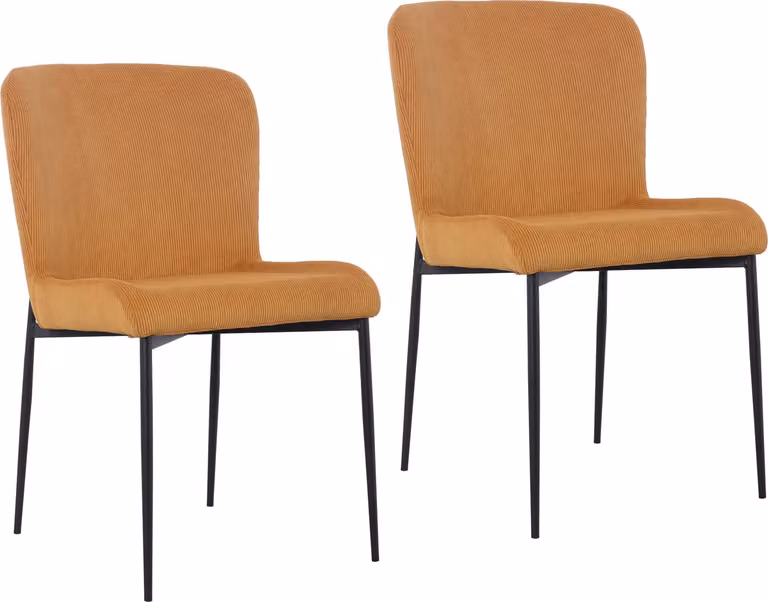 SVITA FREDDIE Set di 2 sedie da pranzo con rivestimento in velluto a coste e gambe in metallo, giallo senape
