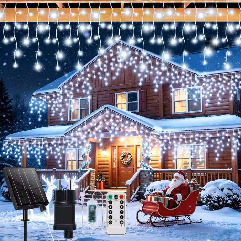Catena luminosa solare con 660 LED, lunghezza 25 metri, dimmerabile, per uso esterno
