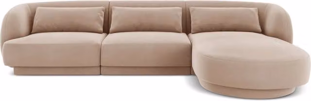 Divano angolare destro Tulum di Cosmopolitan Design in velluto beige a 4 posti