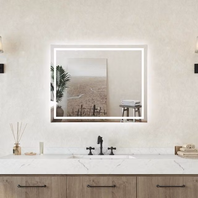Specchio bagno Rettangolare 100x70cm Retroilluminato Con Led, Antiappannamento + 3 Luci