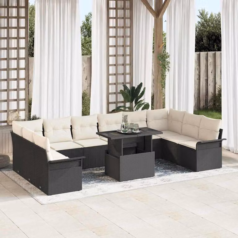 Maison Exclusive - Set di divani da salotto, 11 pezzi, colore nero, in rattan sintetico