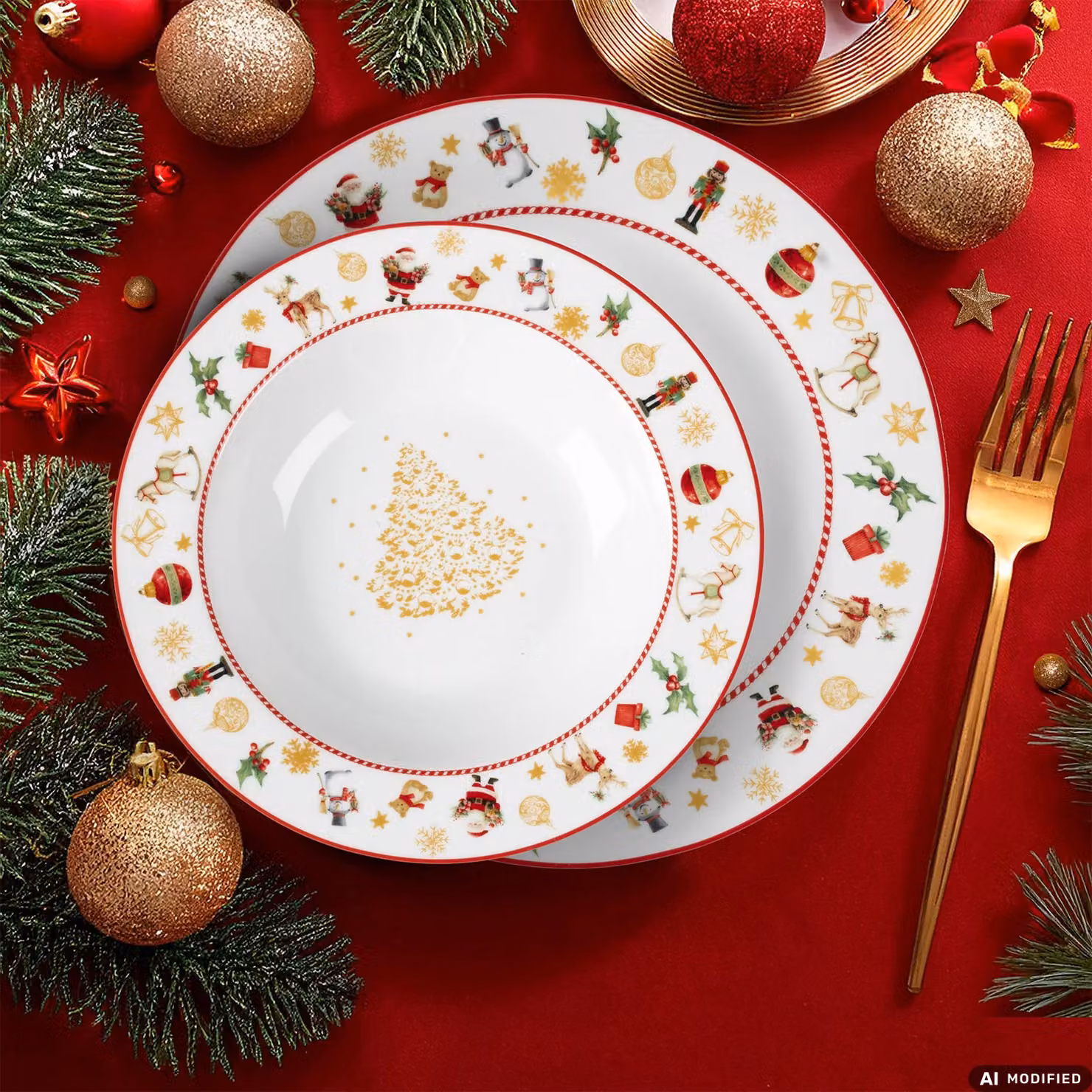 Servizio di piatti Joyful Noel Vestiamo Casa in porcellana bianco e oro, 18 pezzi – 2