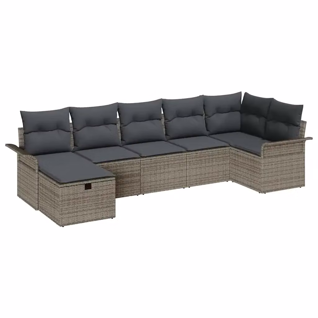 Set Divano da Giardino vidaXL 7 Pezzi a Forma di L Grigio con Cuscini e Tavolino – 2
