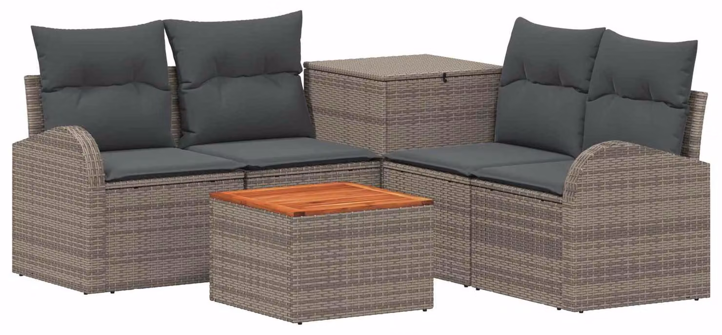 Set di divani da esterno, 6 pezzi, grigio e grigio scuro, in rattan sintetico e acciaio