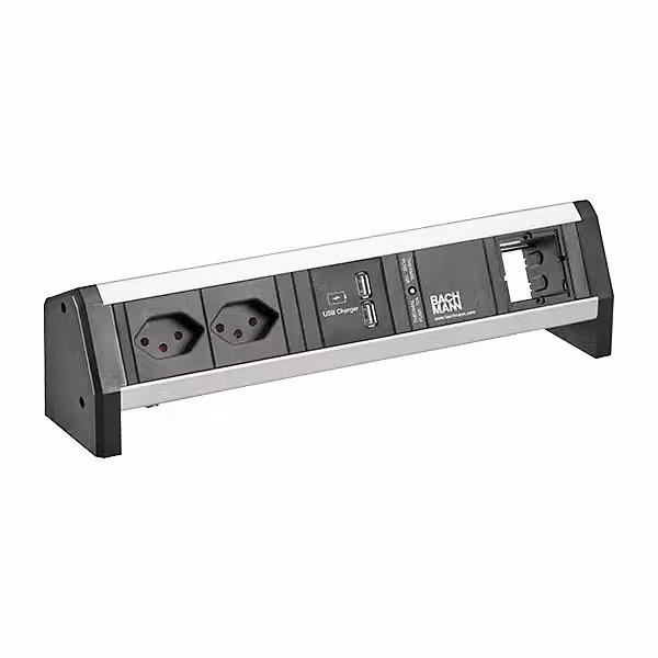 BACHMANN DESK 2xCH T13 90° 1xUSB 1xCM, 1xfuse power 1,0m GST18 Svizzera