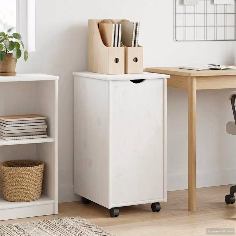 Carrello mobile con ruote vidaXL in legno di pino, Bianco, L 34 cm x P 39 cm x H 65,5 cm