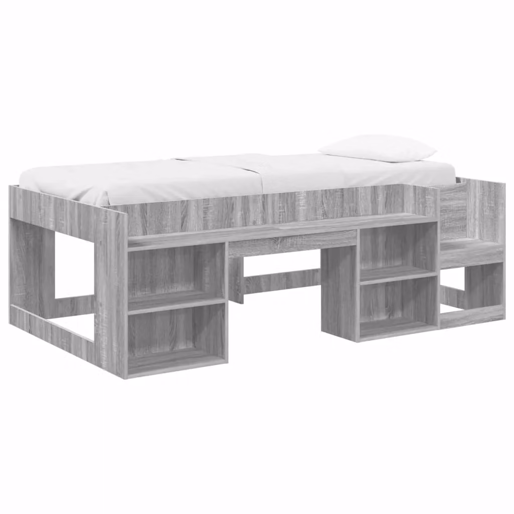 Letto singolo rialzato per bambini vidaXL con ripostiglio laterale in legno ingegnerizzato grigio L: 200 cm, P: 80 cm, H: 105,5 cm – 2