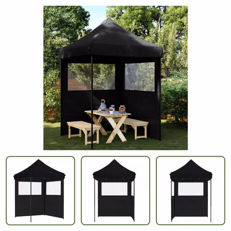 The Living Store Tenda per feste pieghevole pop-up con 2 pannelli laterali nero