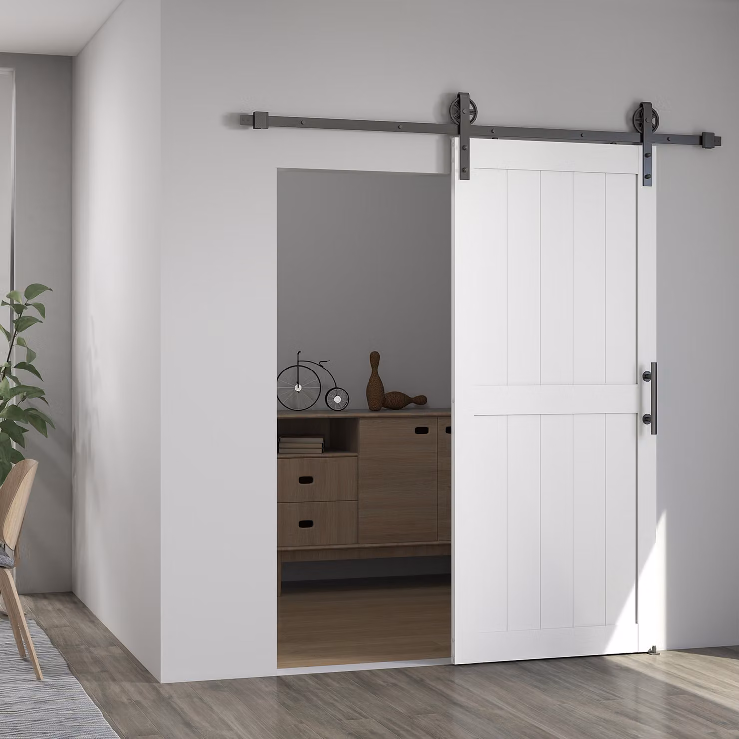 Porta Scorrevole HOMCOM in Legno e Metallo Stile Industriale Bianco L: 81,3 cm, H: 213,4 cm – 2