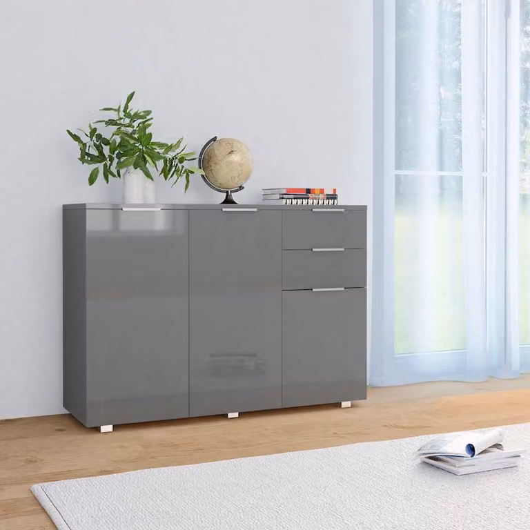 Credenza moderna vidaXL in legno MDF Grigio Lucido L: 107 cm, P: 35 cm, H: 80,5 cm