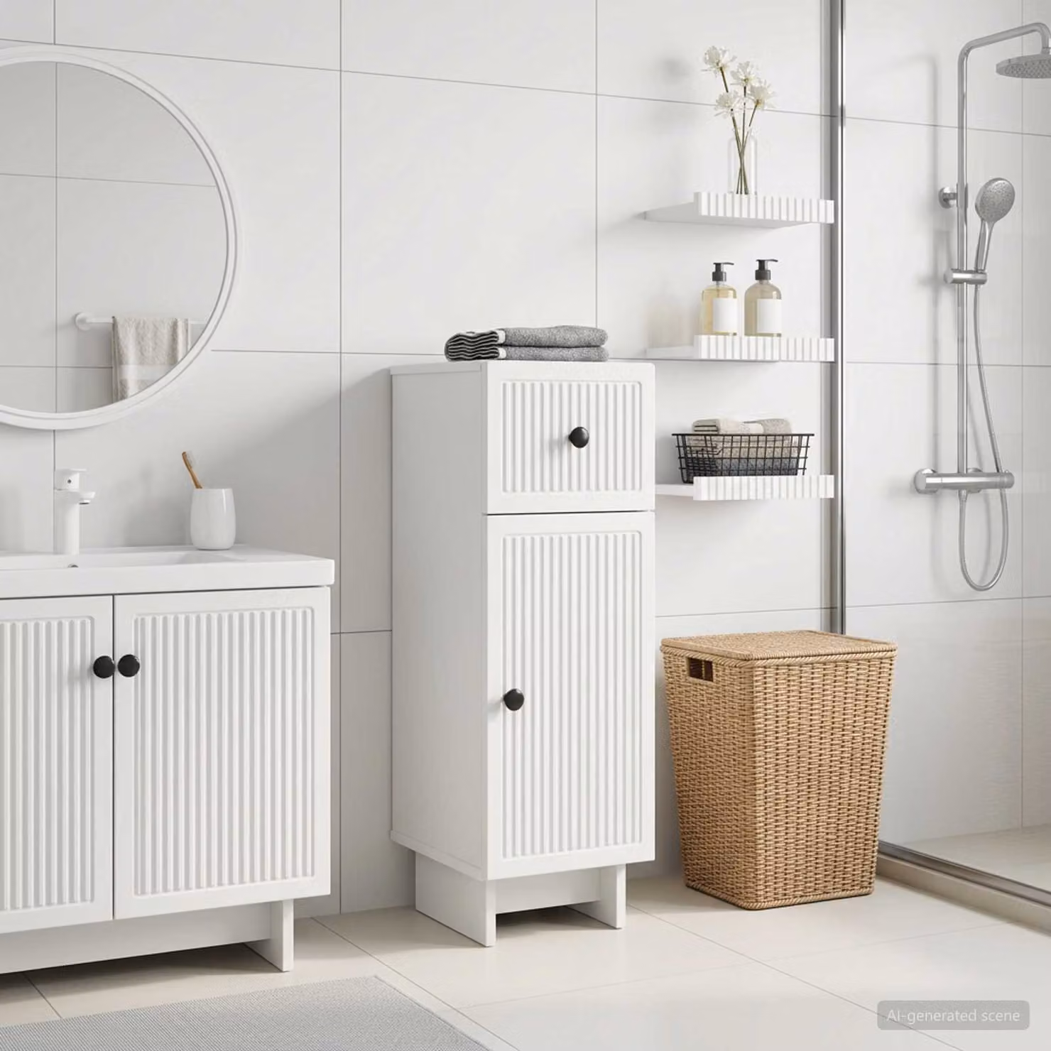 vidaXL Mobiletto da Bagno EDE Bianco con Ante a Battente e Ripiani Interni L/P/H: 30 x 31 x 80 cm