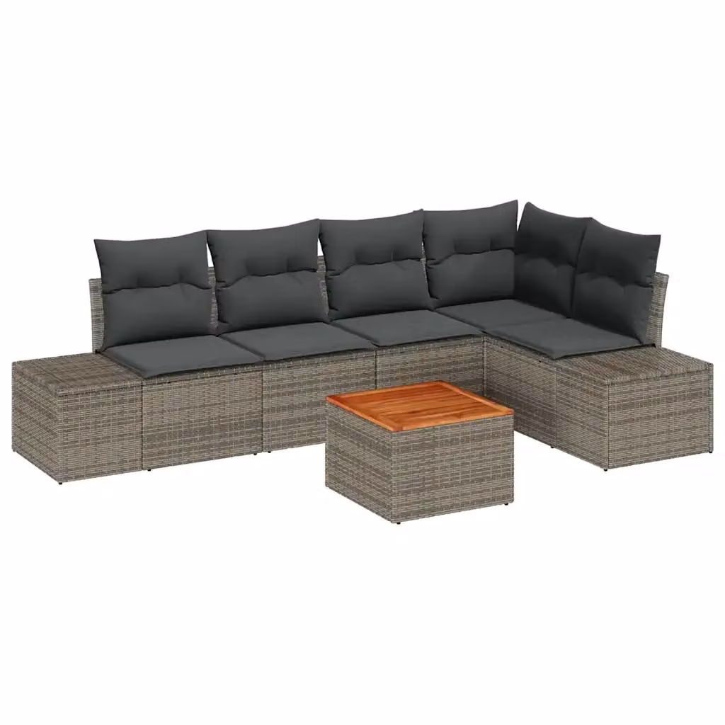 Set Divano da Giardino vidaXL 6 Pezzi a Forma di L Grigio con Tavolino e Cuscini in Polyrattan e Acciaio – 2
