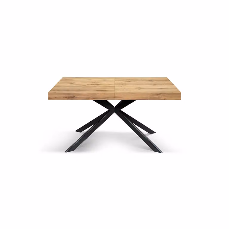 Tavolo CAMAIORE in legno, finitura rovere rustico e base a X in metallo antracite, allungabile 180×90 cm - 260×90 cm