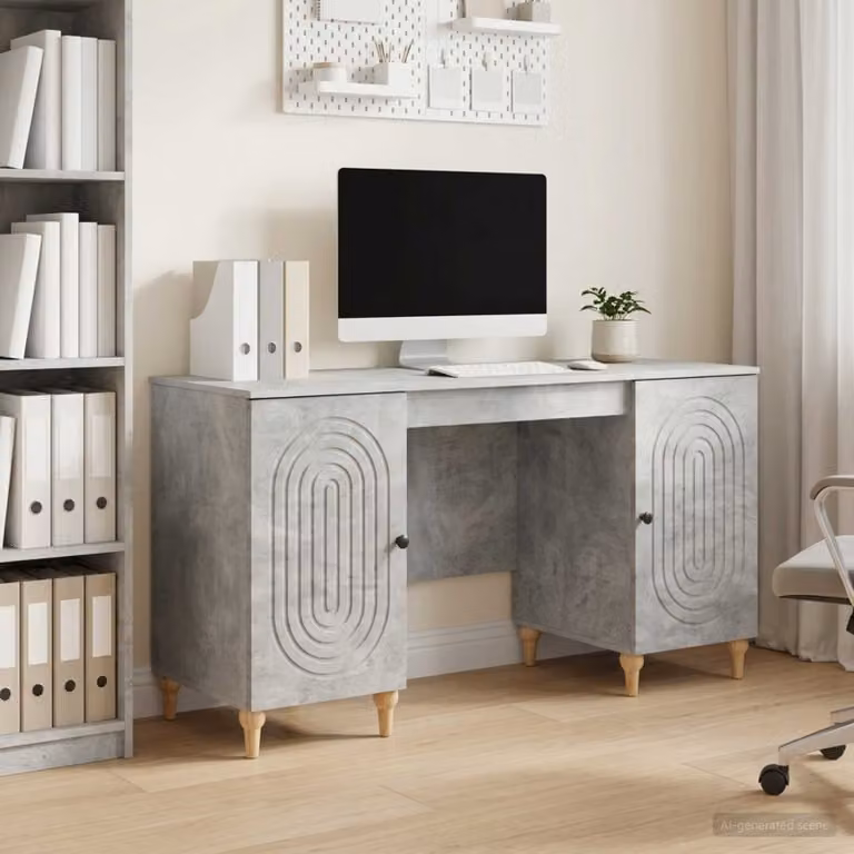 Scrivania moderna vidaXL in MDF laminato grigia L: 142,5 cm, P: 50 cm, H: 75 cm