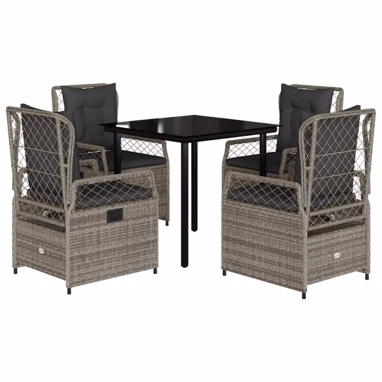 Set da Pranzo da Giardino 5 pz con Cuscini in Polyrattan Grigio
