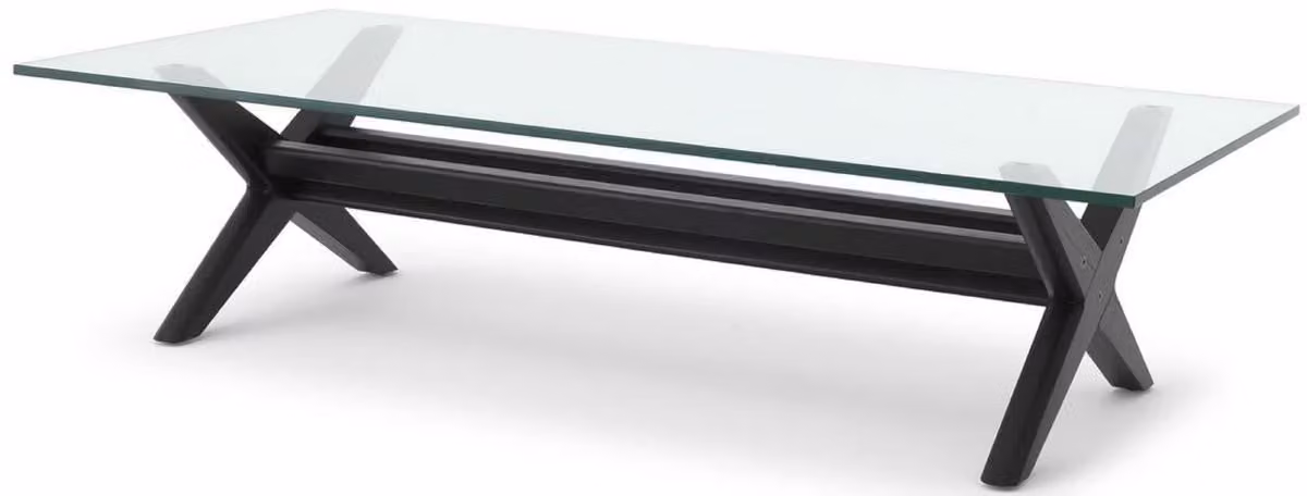 Tavolino Casa Padrino nero 160 x 80 x H. 40,5 cm - Tavolino rettangolare in legno massello con piano in vetro - Mobili per il soggiorno