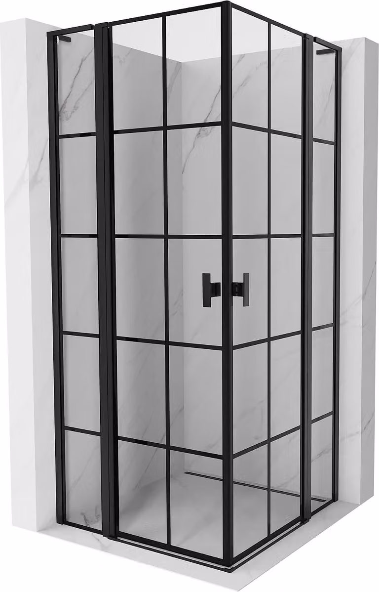 Mexen Mist L Duo cabina doccia anta battente 105 x 105 cm, griglia nera, nero - 8A4L-105L-105P-70-77