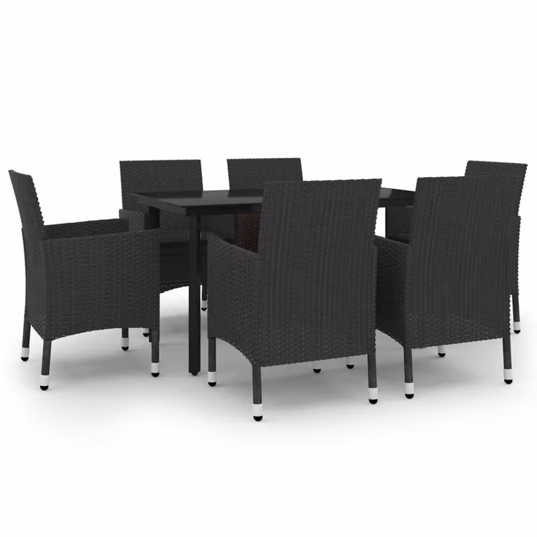 Set da Pranzo da Giardino 7 pz con Cuscini Polyrattan e Vetro
