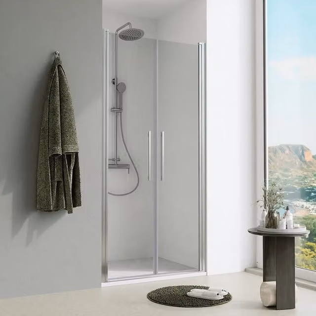 Porta doccia 70cm apertura saloon con profili cromati e vetro da 6mm trasparente h195 | Elba