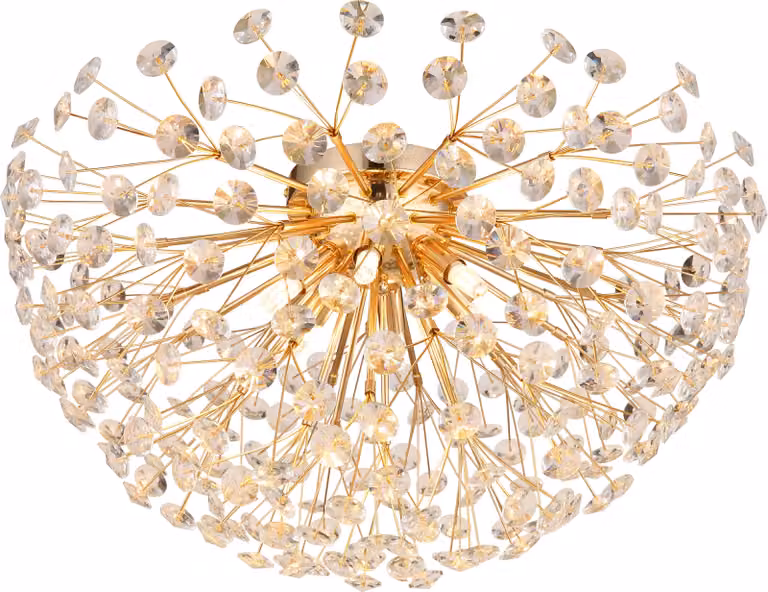 Lampada da soffitto Globo Lighting, metallo dorato, cristalli K9 trasparenti, diametro: 600 mm, altezza: 325 mm, include 6 lampadine LED G9 da 3,5W a 230V, 350lm (flusso luminoso), 350lm (potenza luminosa), 3000K, sorgente luminosa LED inclusa (codice pro