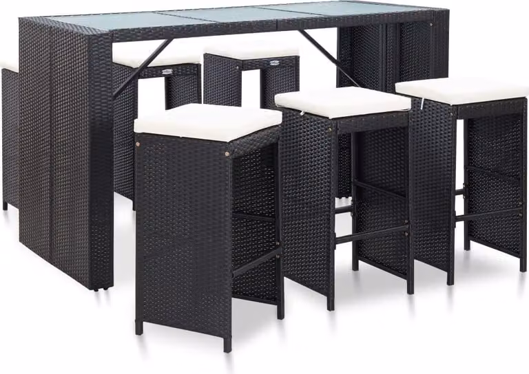 Maison Exclusive - Set da bar da giardino 7 pezzi con cuscini in polyrattan nero