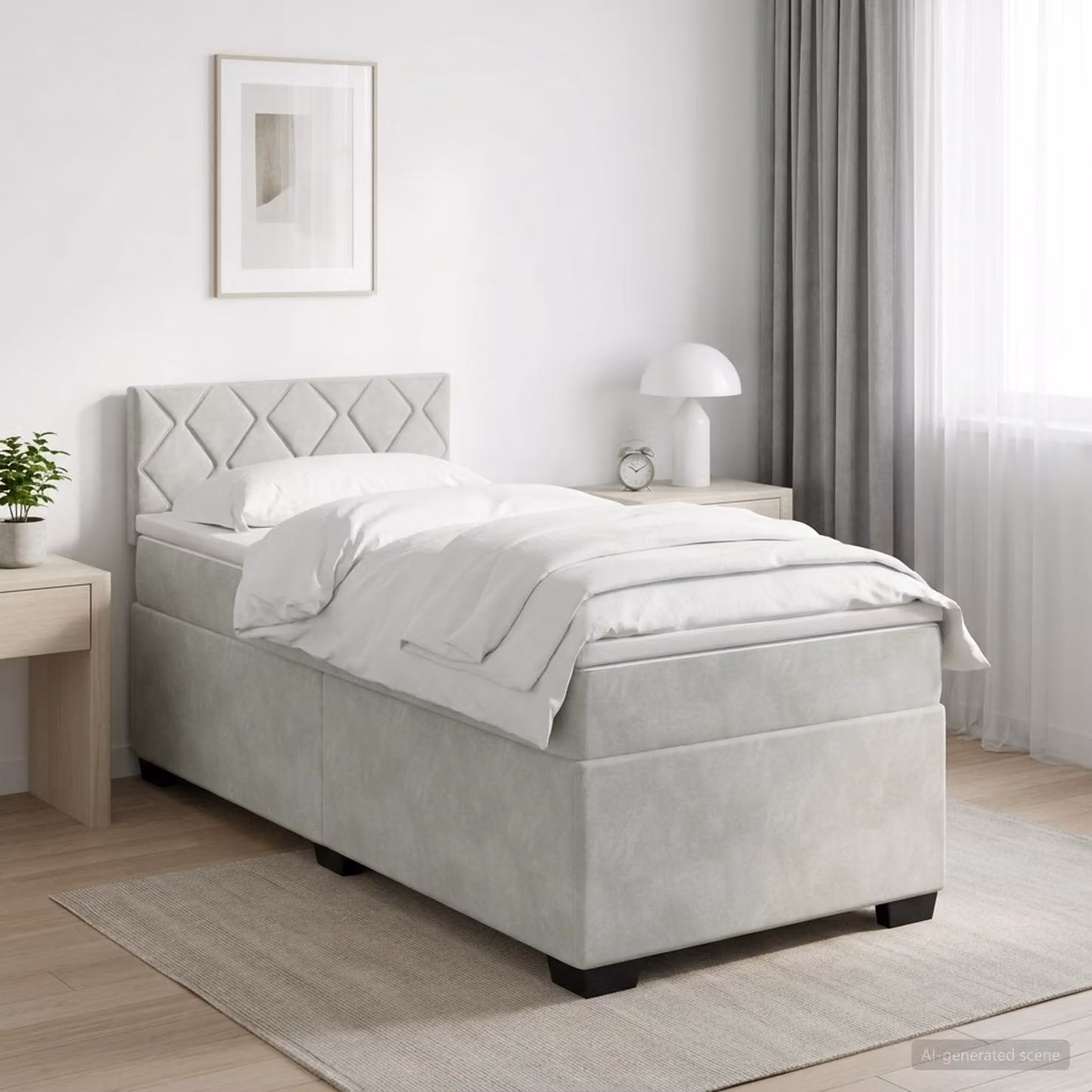 Letto box spring con materasso ibrido vidaXL in tessuto grigio e bianco L/P: 100 x 200 cm